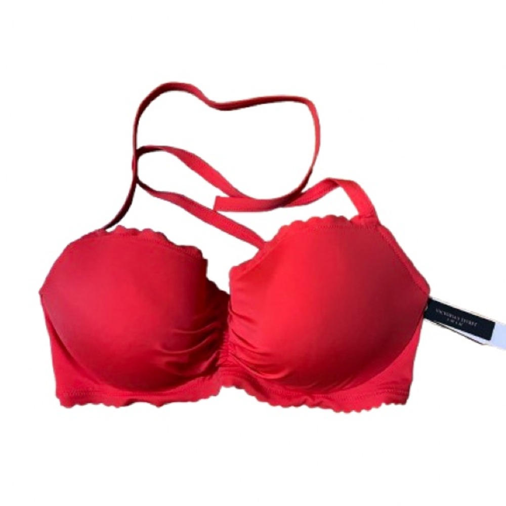 NWT Victoria's Secret Swim Red Scalloped Bikini Top Swimwear Size 38D